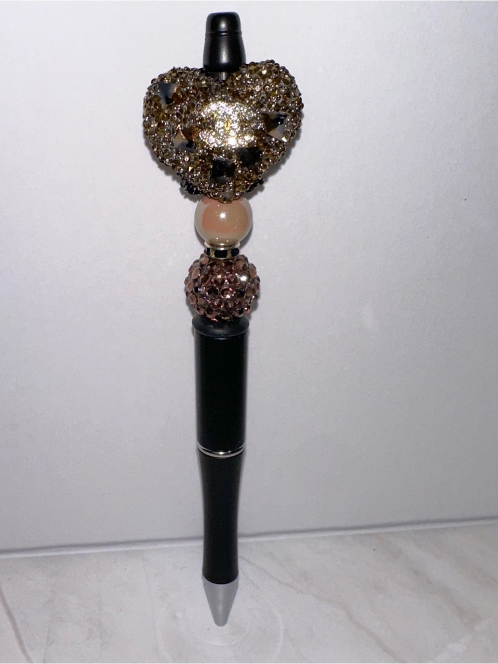 Decorative Heart Accent Beaded Black Handmade Pen